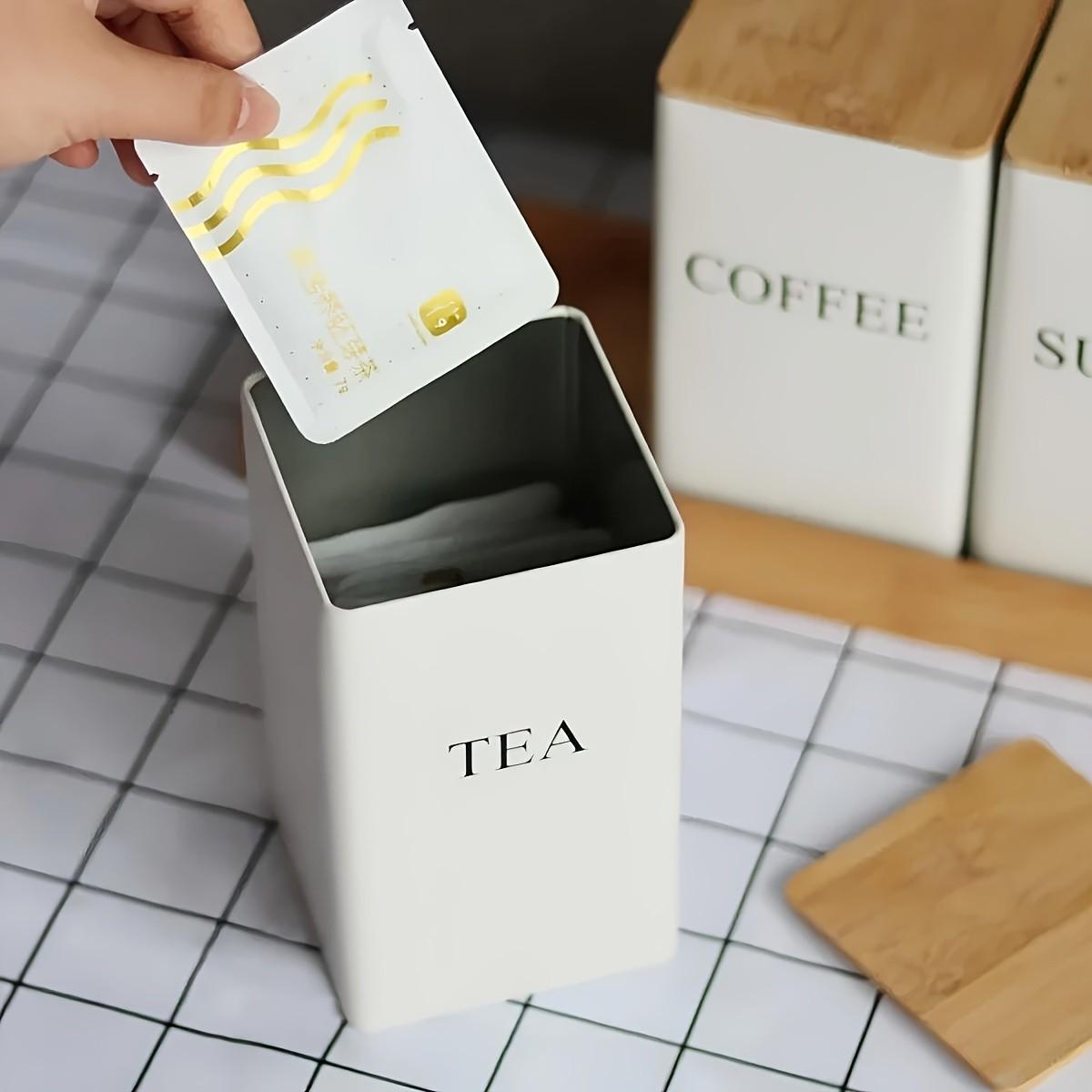 3-Piece Metal Tea Coffee Sugar Canisters with Wooden Lids, Kitchen Storage Containers, or Home Organization, Daily Use Gift