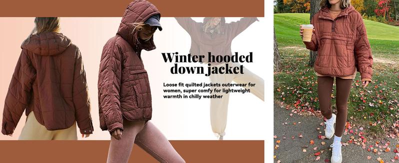 YeeZaa Women's Oversized Hooded Puffer Jacket 2025 TikTokShopHolidayHaul Christmas Quilted Lightweight Winter Warm Pullover Padded Hoodies Coat Casual Outerwear