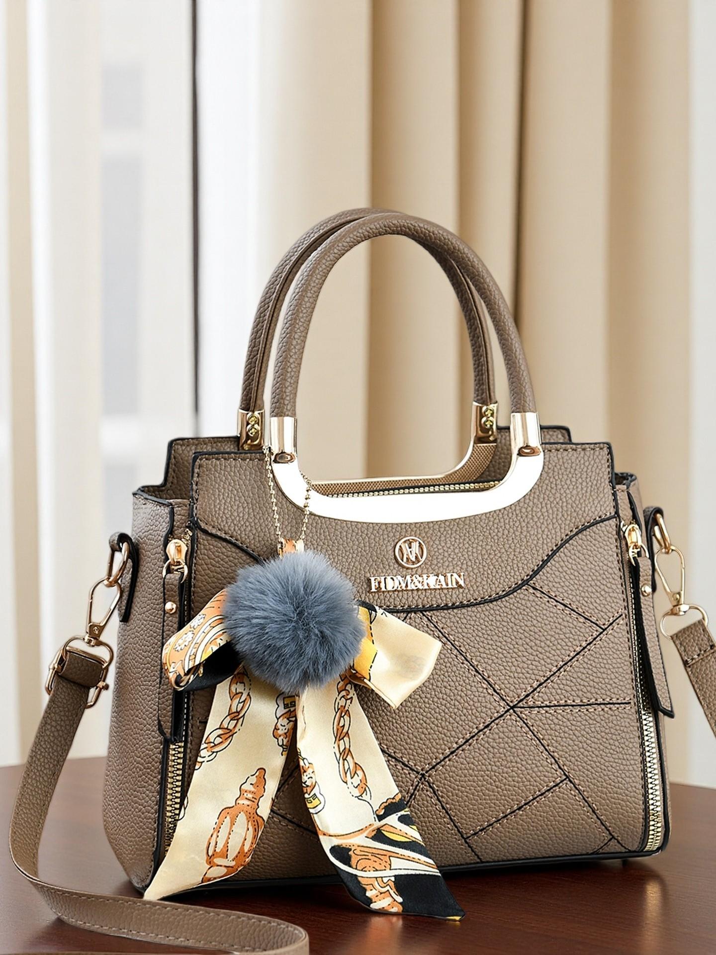 Large Capacity Women's Handbag, Stylish Durable Satchel for Daily Use, Elegant Plush Pendant, Available in Multiple Colors