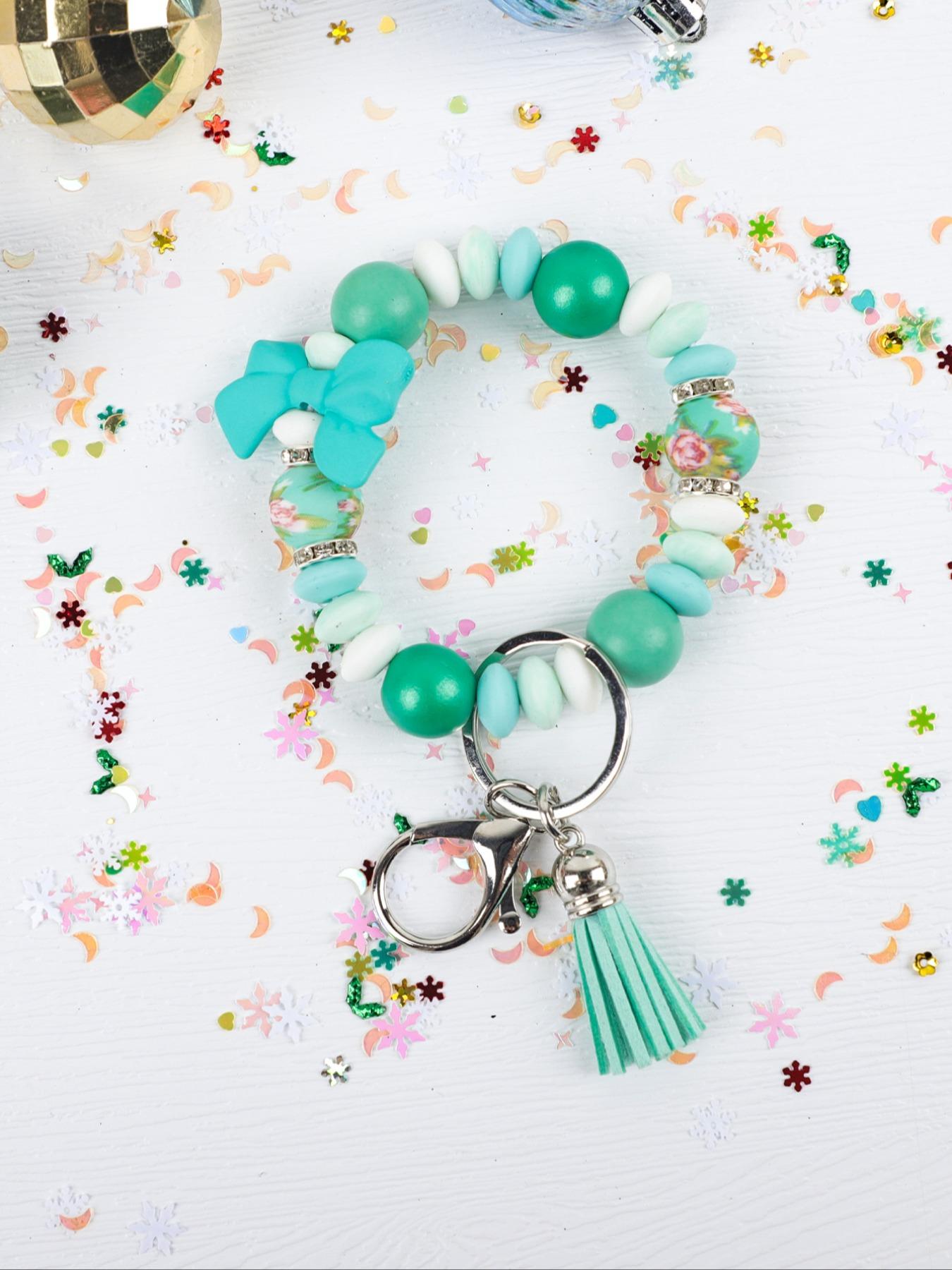 Bow Beaded Keychain, Multicolor Pearl Wristlet Keyring, Cute Butterfly Design, Versatile Gift for Friends, Mom, Birthday, Holiday, Keychain Lanyard