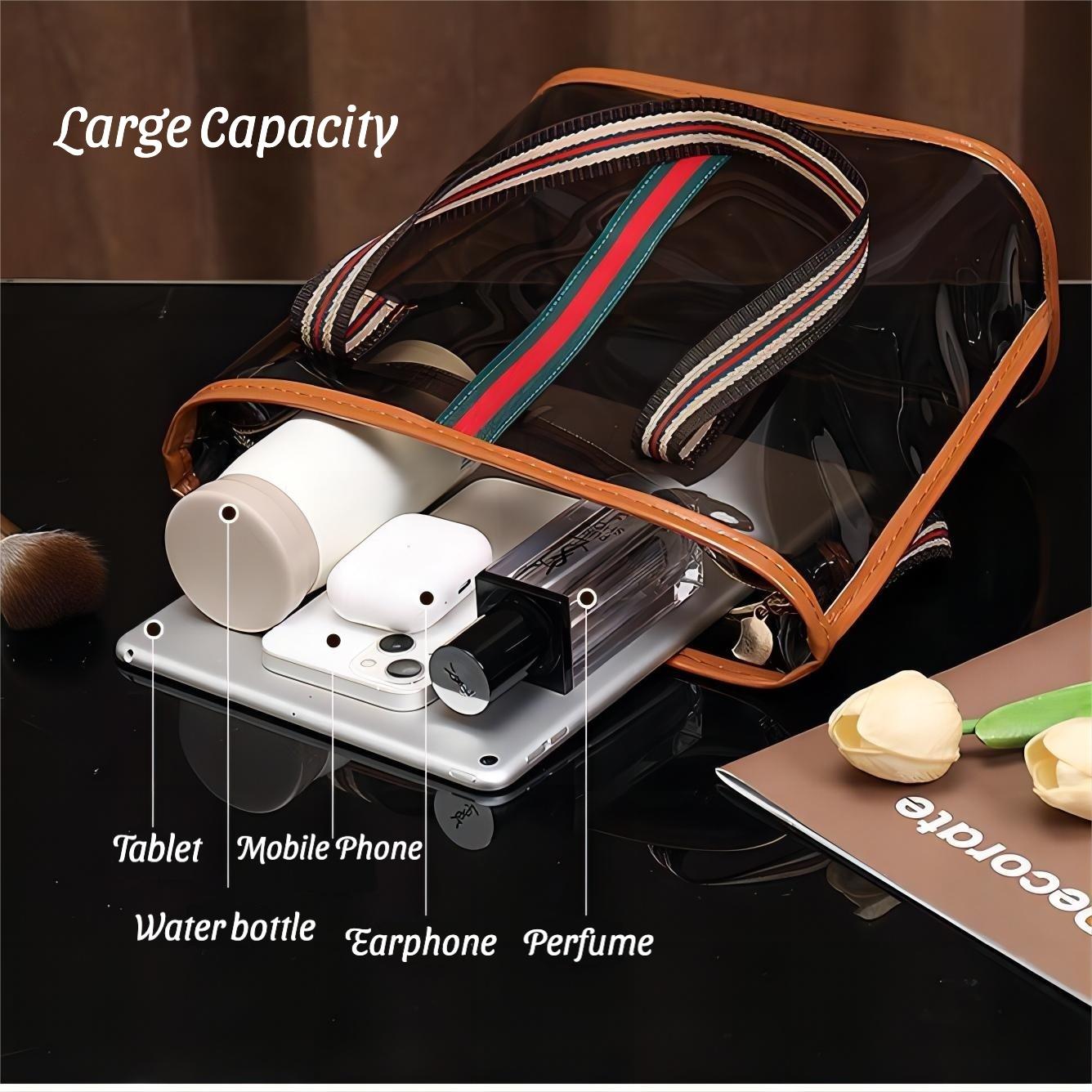 Vintage Luxury 1/6 Counts Large Capacity Transparent Makeup Bag Portable Cosmetic Storage for Toiletries & Cosmetics Multi-Functional Tote Travel Organizer