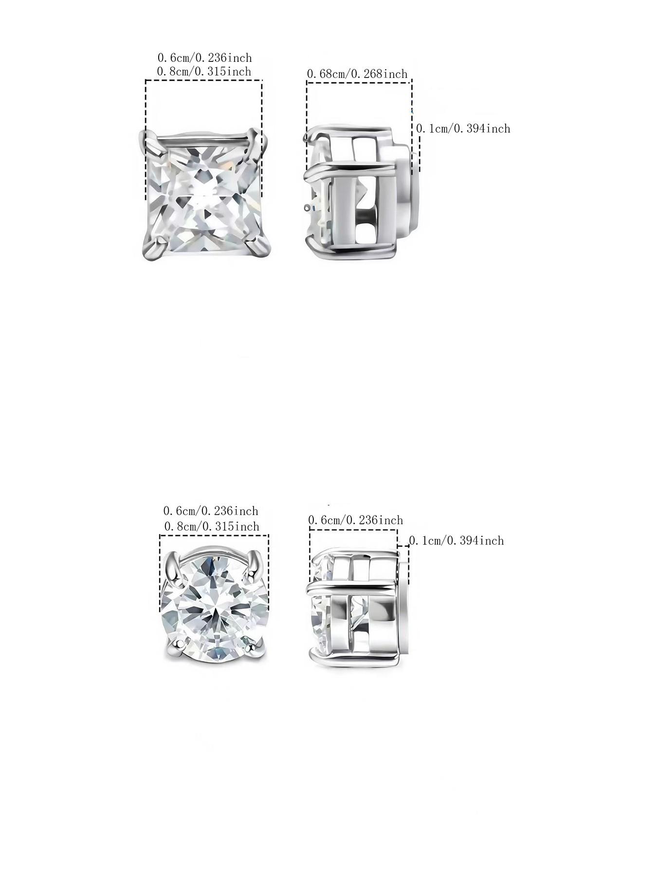 4pcs Simple Stainless Steel Cubic Zirconia Ear Clips, Sparkling Zirconia Magnetic Design Unisex Jewelry Set, Perfect Gift for All Seasons