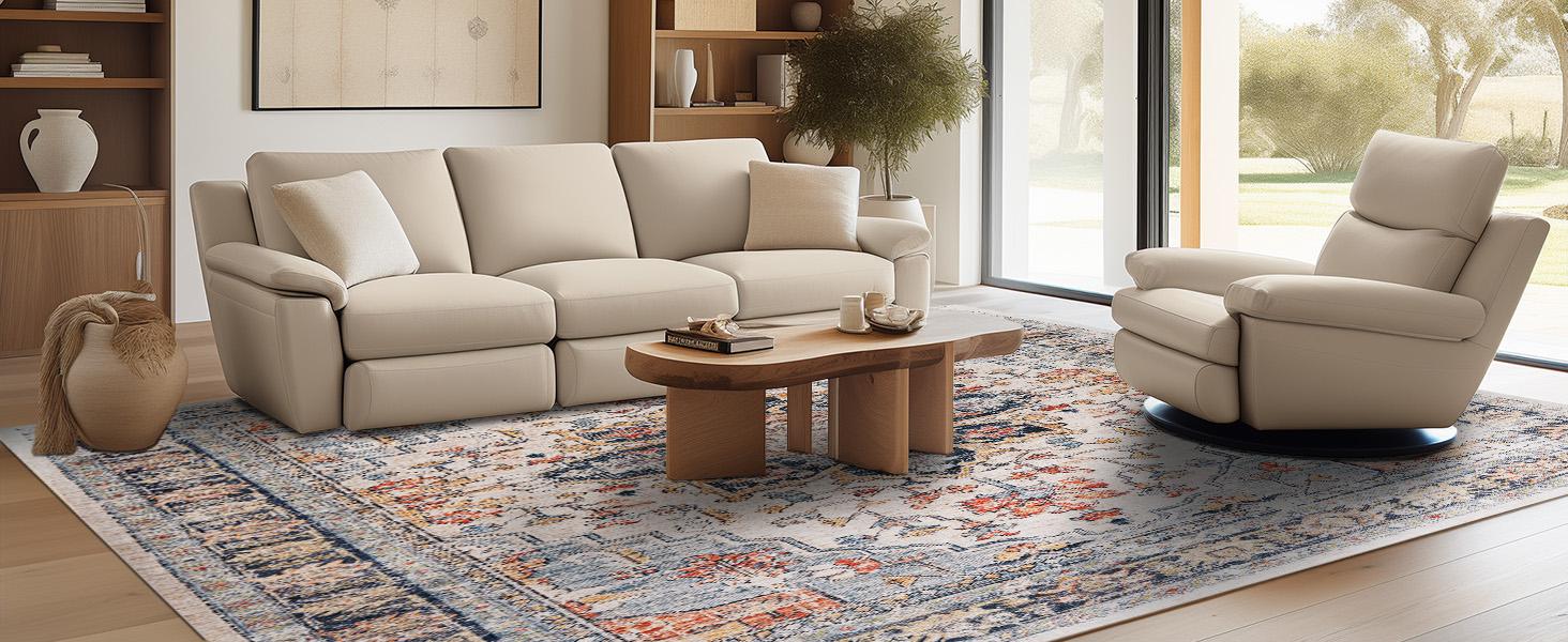 BESTSWEETIE Washable Rugs Vintage Area Rugs Boho Rugs for Living Room Carpet for Bedroom Living Room Kitchen Distressed Indoor No Pile Anti-skid Non-slip for Home Decor Decorative Floor Mat