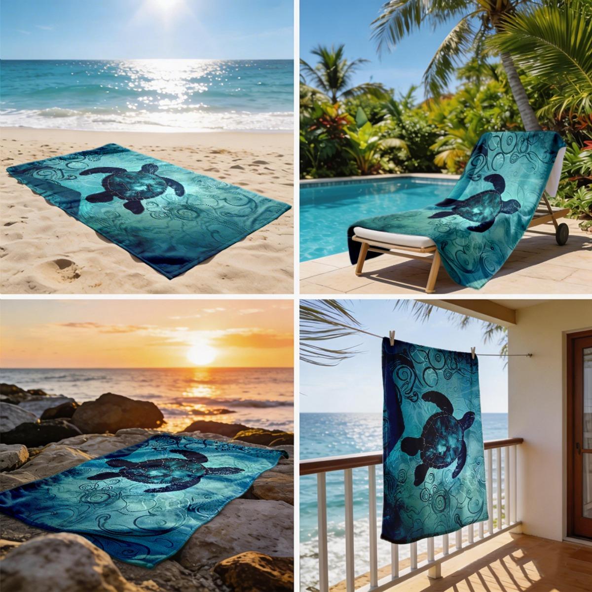 1pc Retro Sea Turtle Beach Towel Suitable for Pool, Yoga, Surfing - Soft Microfiber with Oceanic Sea Turtle, Lightweight Portable Suitable for Pool, Yoga, Surfing, Machine Washable Suitable for Pool, Yoga, Surfing, Ideal Birthday Gift for Men & Women