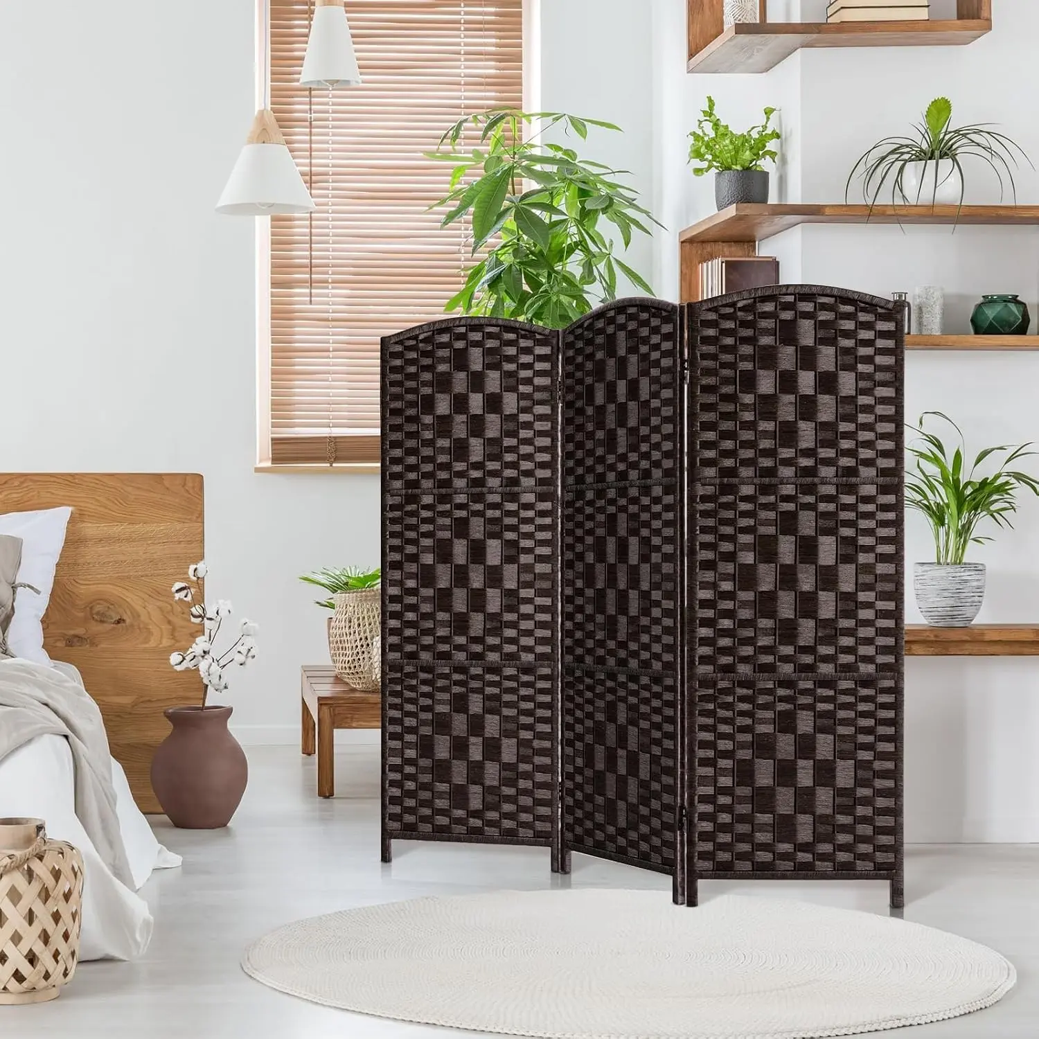 Short Room Divider Folding Privacy Screens,3 Panel Dark Mocha | Partition Room Dividers,4FT Temporaray Wall Divider,Room Divider Panel,Space Separation Separator,Divider for Bedroom