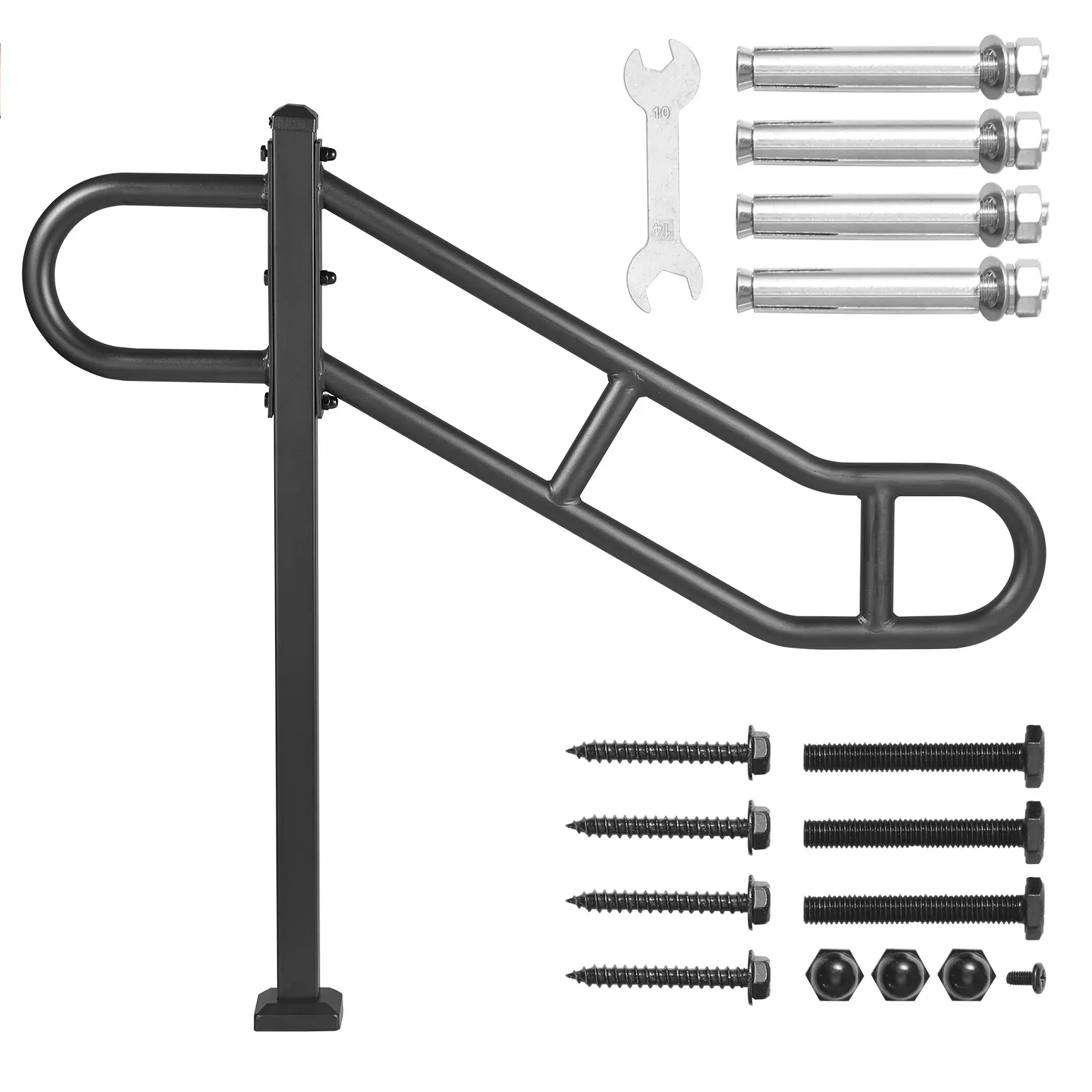 Single Post Handrail for Outdoor 1-3 Steps, 250 lbs / 113 kg Maximum Load Capacity, Q235A Carbon Steel Construction, Floor Mounted Carbon Steel Stair Railing, Suitable for 1-3 Steps