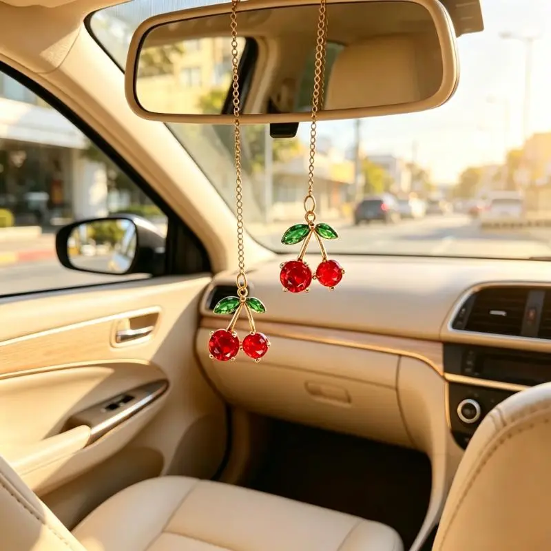 Exquisite Cherry-shaped Car Decoration Pendant, Perfect for Rearview Mirror, Enhance Car Interior Ambiance, Ideal Gift for Friends or New Cars, Stylish Automotive Accessories