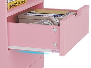 Sikaic LED Tall Nightstand with Bookshelf Charging Station Pink Modern Bedside Table with 2 Storage Drawers and Open Storage Space night light gift for teen girl