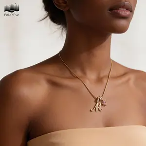PolarEve Initial Heart Necklace A-Z Letter Pendant Necklaces for Women Snake Chain Choker Pink Heart Zircon Adjustable Length Necklace Jewelry, summervibes, 18K Gold Plated Fashion Jewelry, Perfect Gift for Women and Girls, Valentine's Day Gift