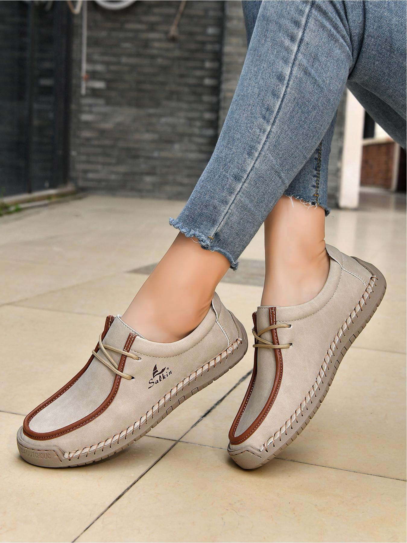 Men's Black Hand-Stitched Casual Shoes, Soft Sole Non-Slip Slip-On Driving Shoes, Dad Shoes