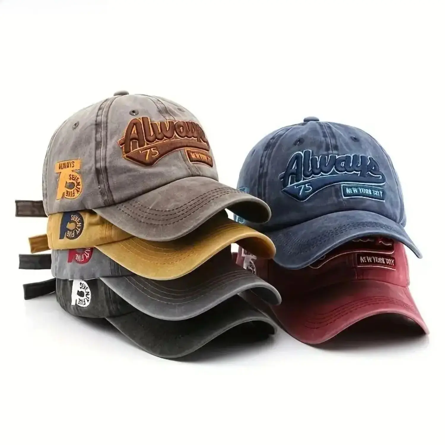 5-Piece Unisex Baseball Caps, "Always" Embroidered Cotton Blend Hat Set, Adjustable and Breathable for Outdoor Sun Protection, 5-Pieces, All Seasons, Breathable Cap, Letter Embroidery, Outdoor Travel, Letters Sports & Outdoor Hats, Unisex Wear