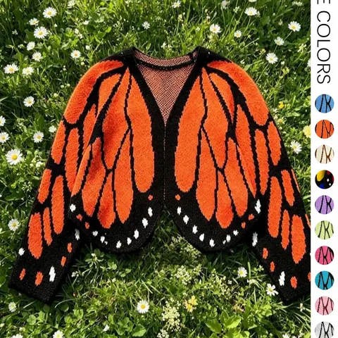 Plus Size Women's Trendy Butterfly Wings Knit Cardigan, Front Open V Neck, Bat Sleeve Short Design, Casual Fashion Knit Coat for Vacation Parties, Casual Cardigan Knitwear