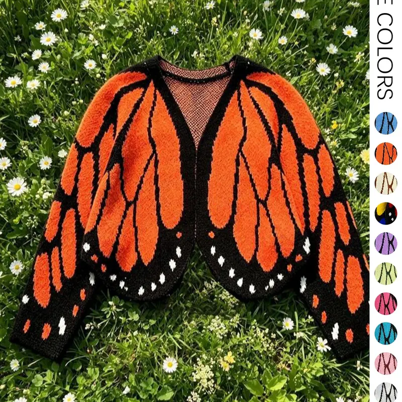 Plus Size Women's Trendy Butterfly Wings Knit Cardigan, Front Open V Neck, Bat Sleeve Short Design, Casual Fashion Knit Coat for Vacation Parties, Casual Cardigan Knitwear