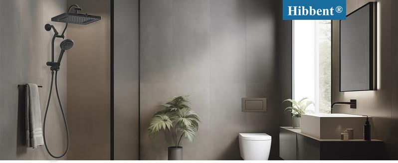 Hibbent Upgraded 5-spray 13'' Shower Head for Easy Reach, High Pressure Rainfall Showerhead Combo with 10-mode Handheld Spray, 12'' Extension Arm, 4-way Diverter, 71'' Hose, Showerhead Holder, Black