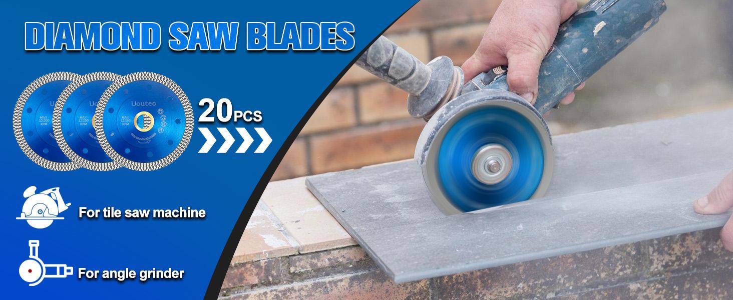 20 Pcs Saw Blade, 4.5 Inch Thin Tile Blade, Saw Blades for Angle, 4.5" Tile Blade for Cutting Marble Ceramics Porcelain Tiles(4.5 inch-20Pcs-Blue)