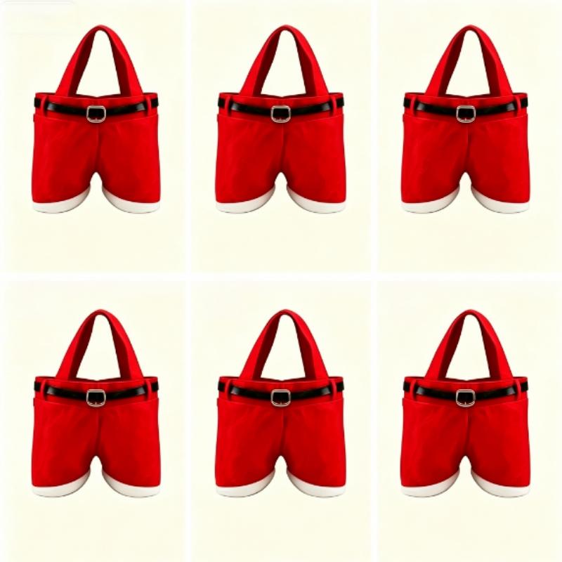 6 Christmas Claus Pants Candy Bags, Portable Gift Bags with Handles, Party Favor Bags, Goodie Bags, Wedding Gift Wrapping, Holiday Atmosphere, 4.7x7.87 Inches