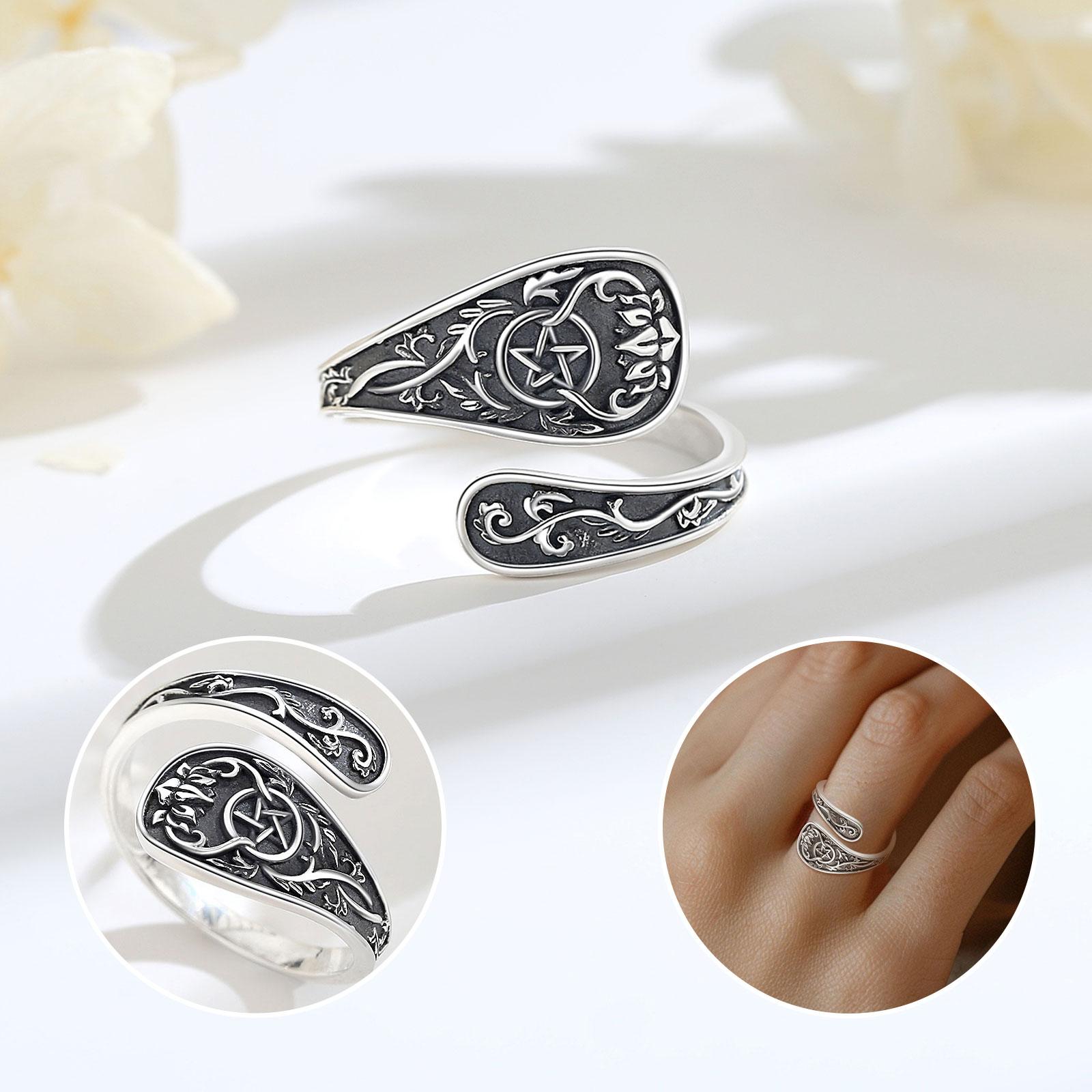 Adjustable Hecate Ring, S925 Sterling Silver Amulet, Goddess of Magic & Moon, Celestial Symbol, Open Ring for Women, Mystical Jewelry Gift