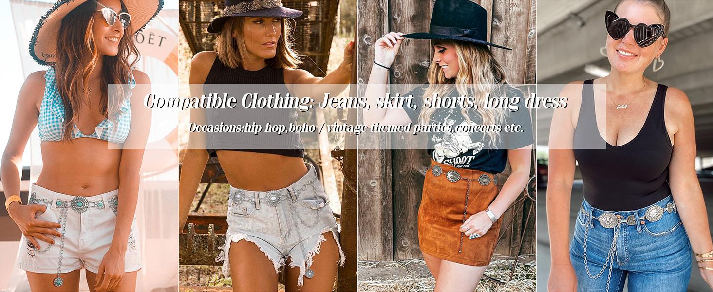 JASGOOD Western Oval Concho Belt for Women Cowgirl Metal Waist Chain for Dress Pants