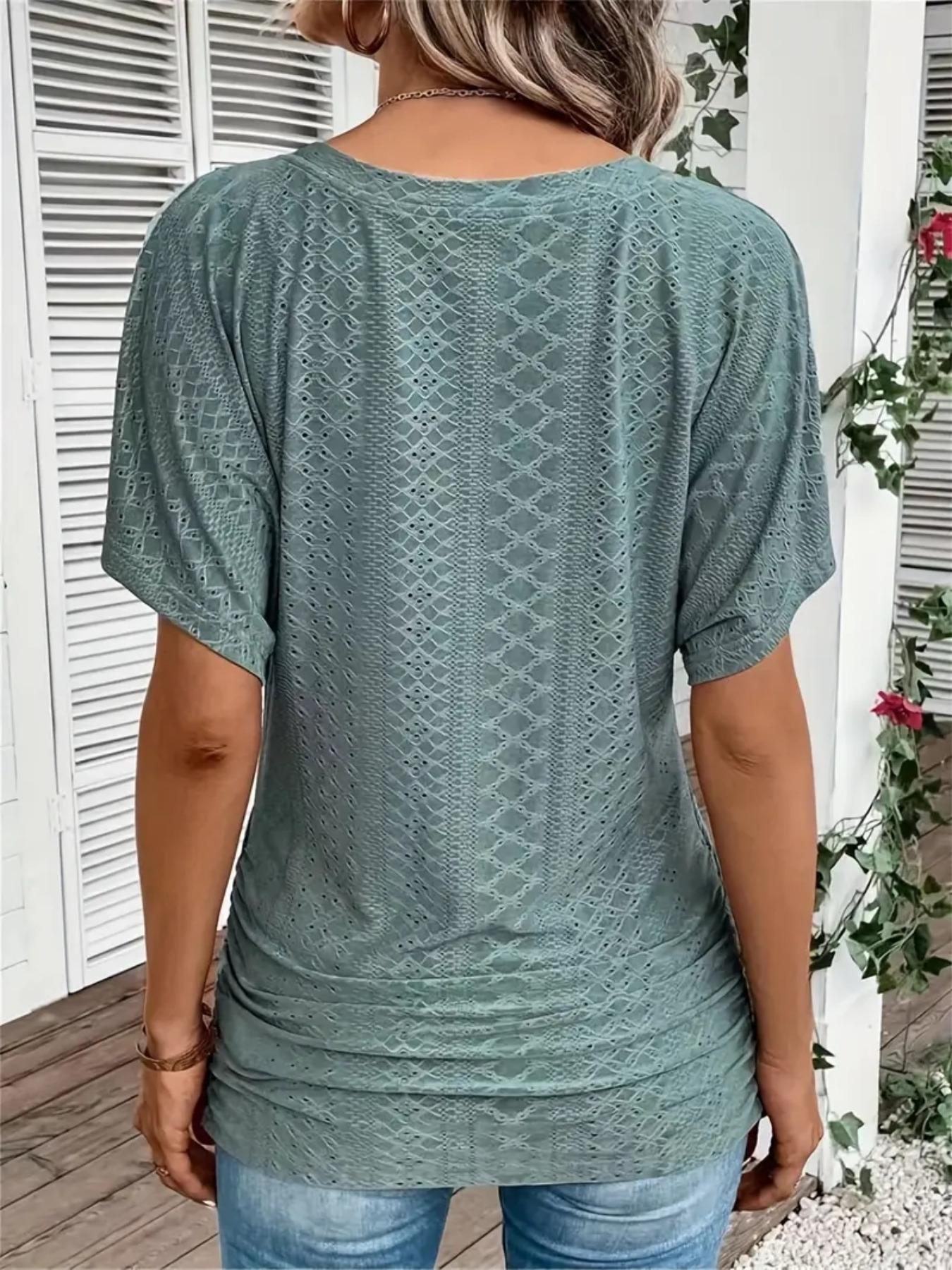 Women's Plain V Neck Tee, Casual Short Sleeve T-Shirt for Daily Wear, Ladies Clothes for Summer