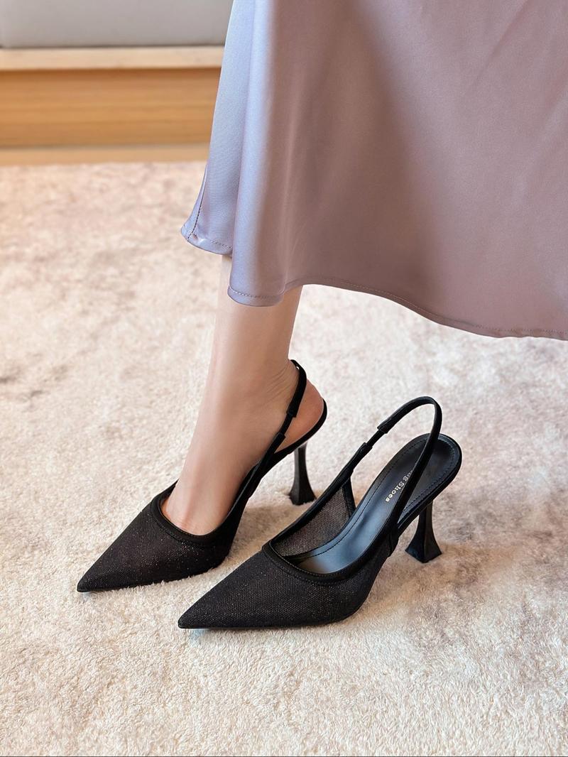 Women's Solid Color Pointed Toe High Heel Shoes, Ankle Strap Heels, Elegant Fashionable Heels for Party, Daily Clothing Decor, Back Empty Versatile Shoes for Women, Footwear