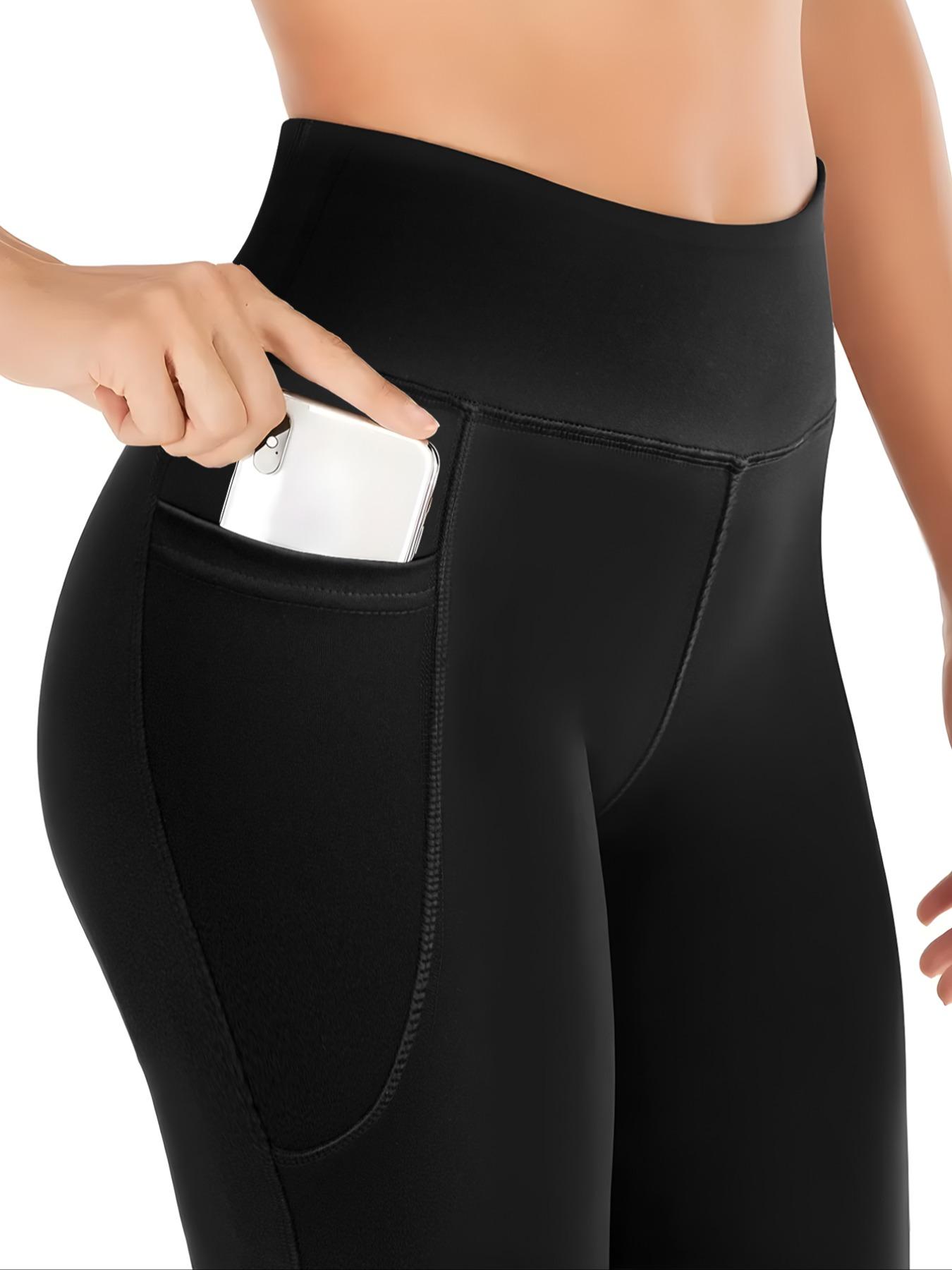 Women's Fall Winter High Waist Yoga Pants, Thick Warm Sporty Fitness Leggings, Tight-Fitting Plain Woven Fabric, Comfortable & Stylish