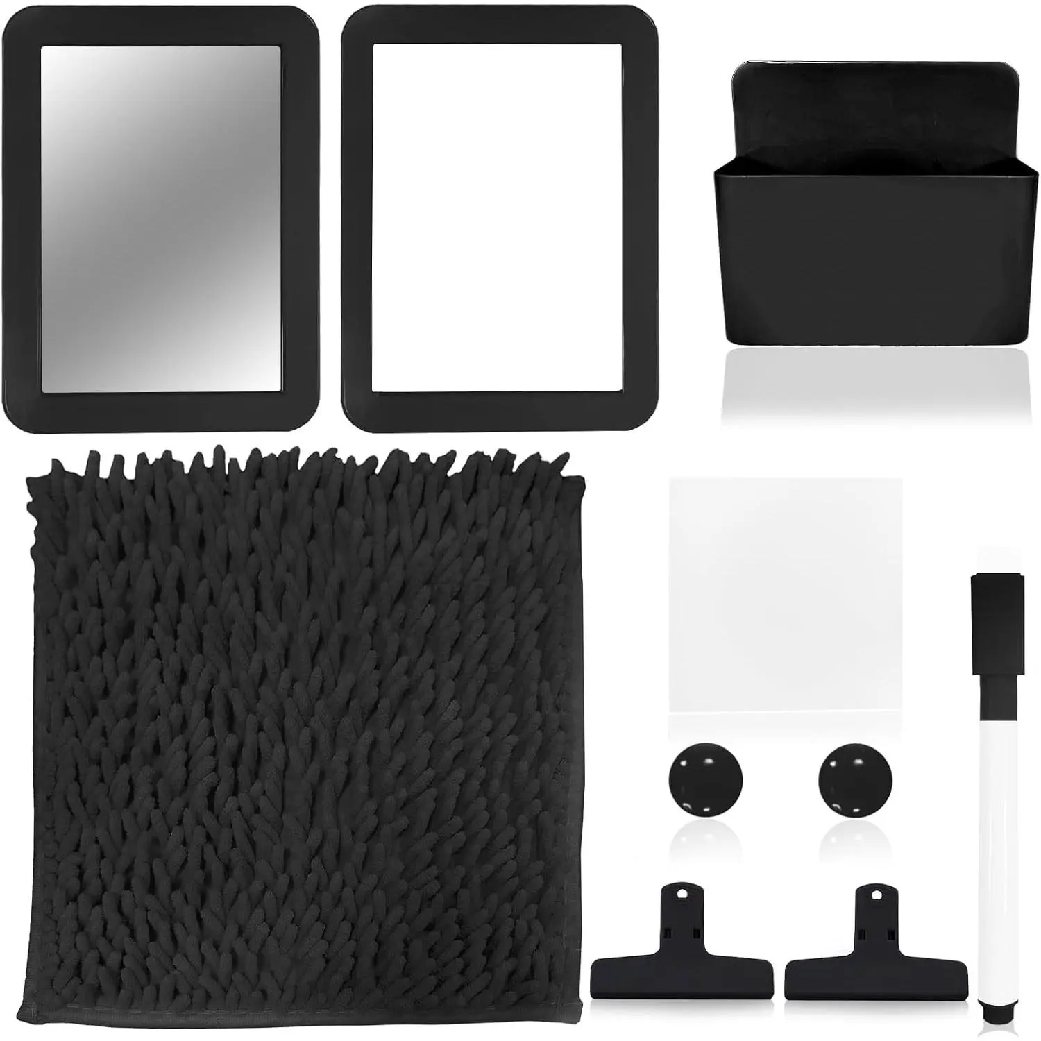 10Pcs Locker Set with Dry Erase Board Fur Rug Carpet Marker Sticky Note Locker Accessories Set Decoration for School Lockers Decoration (Black)