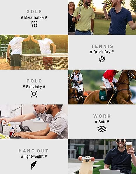 5 Pack Mens Polo Shirts Quick Dry Short Sleeve Golf T Shirt Performance Moisture Wicking Casual Workout