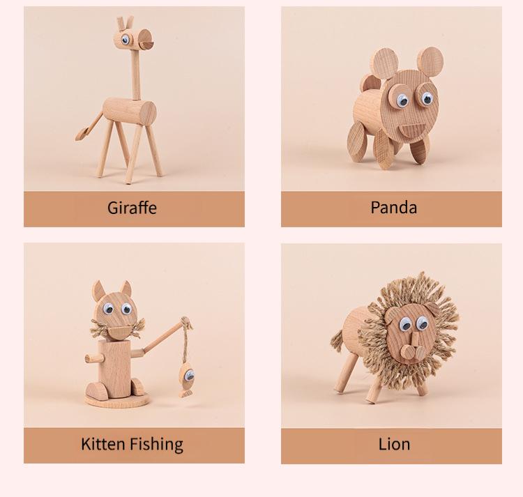 Creative children's DIY material kit, wooden animal stakes and branches small ornaments, handmade dolls and decorations for kindergarten