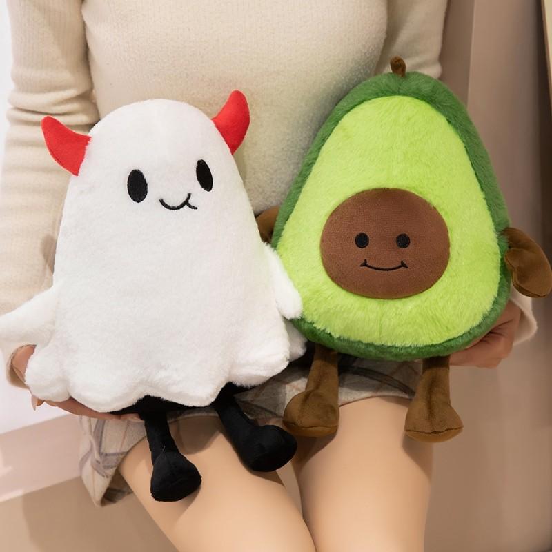 Avocado and Ghost Plush Toy, Perfect for Home Decor, Kids Birthday, Mother's Day, Halloween, Unisex Soft Stuffed Animal Gift