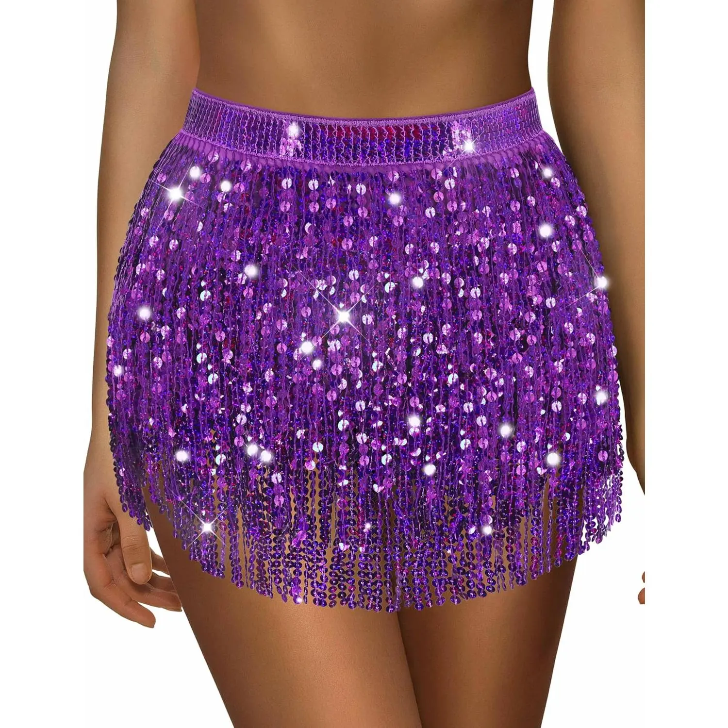 Sequin Skirt Sparkly Skirt Belly Dance Skirt Glitter Skirt Rave Sparkle Skirt Sequin Tassel Skirt Fringe Hip Scarf Women