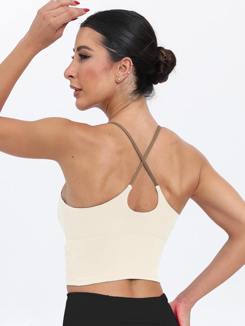 Sporty Women's Plain Criss Cross Yoga Sports Bra, Comfort and Durability Sports Crop Cami Top, Ladies Sportswear for Indoor Outdoor Wear, Gym Clothes