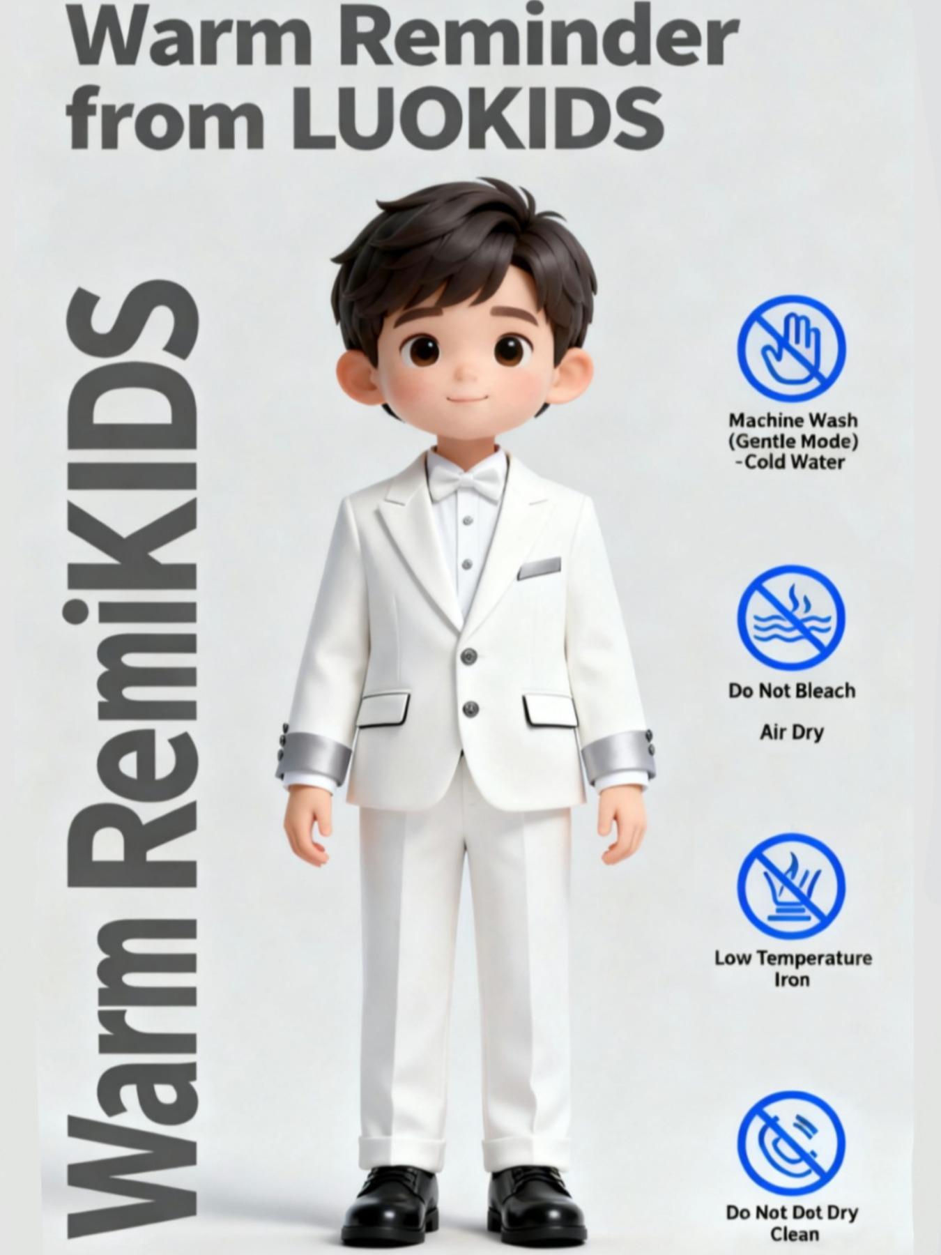 Boys' Elegant 4-Piece Formal Suit (Shirt + Lapel Vest + Elastic Waist Trousers + Striped Tie) 5 Colors Available, Sizes 100-150cm, Slim Fit for Weddings, Parties & Performances