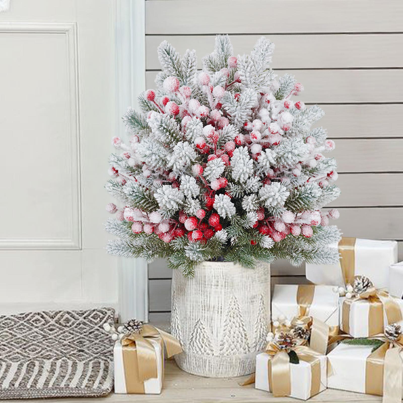 Outdoor Christmas Tree Set, UV Resistant Artificial Pine Needle Trees with Berries, Easy Installation Garden Decor for Yard & Porch