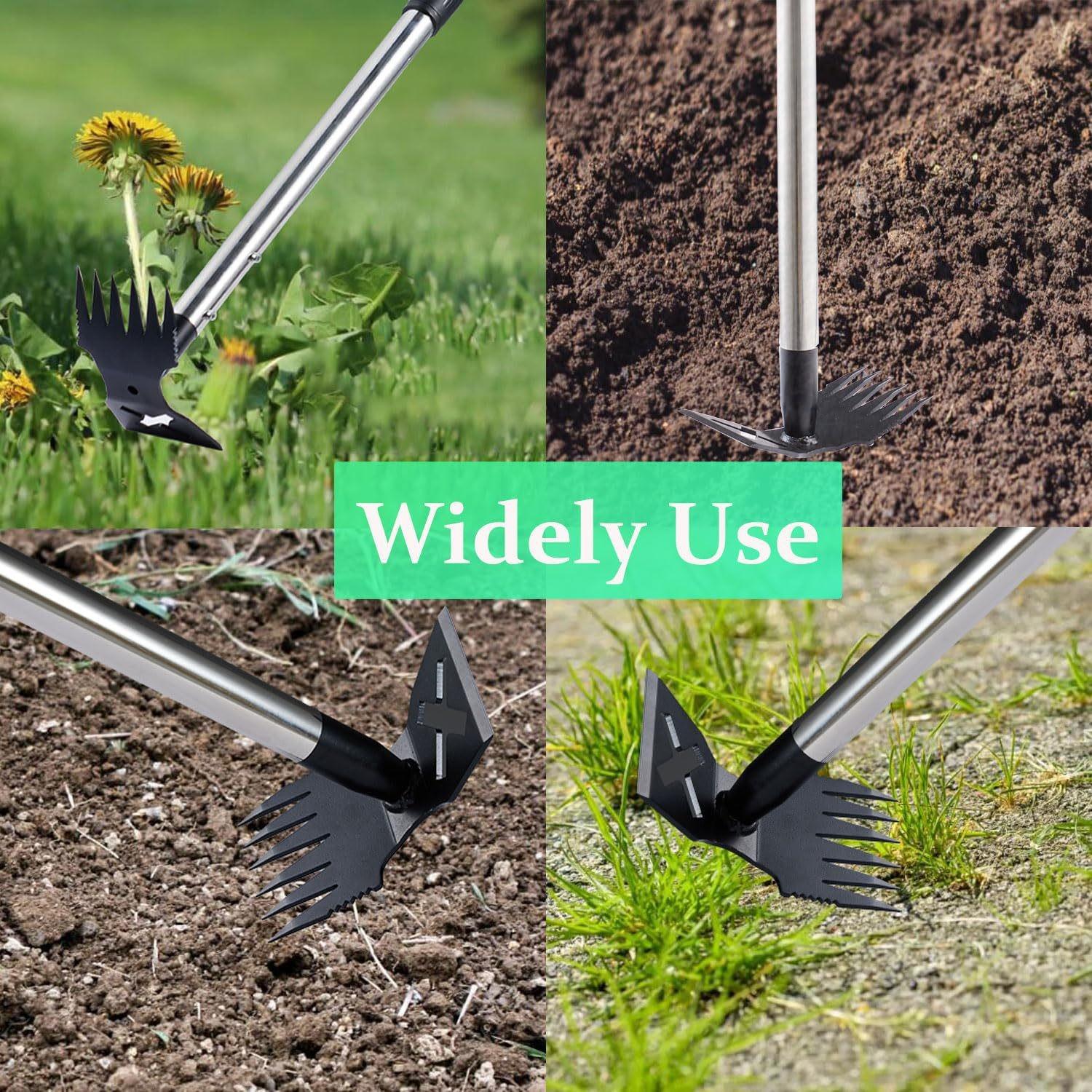 Weed Puller Tool with Long Handle, 60" Manual Weeder Remover, 2 in 1 Hand Weed Rake and Garden Hoe, for Yard, Lawn, Patio, Garden