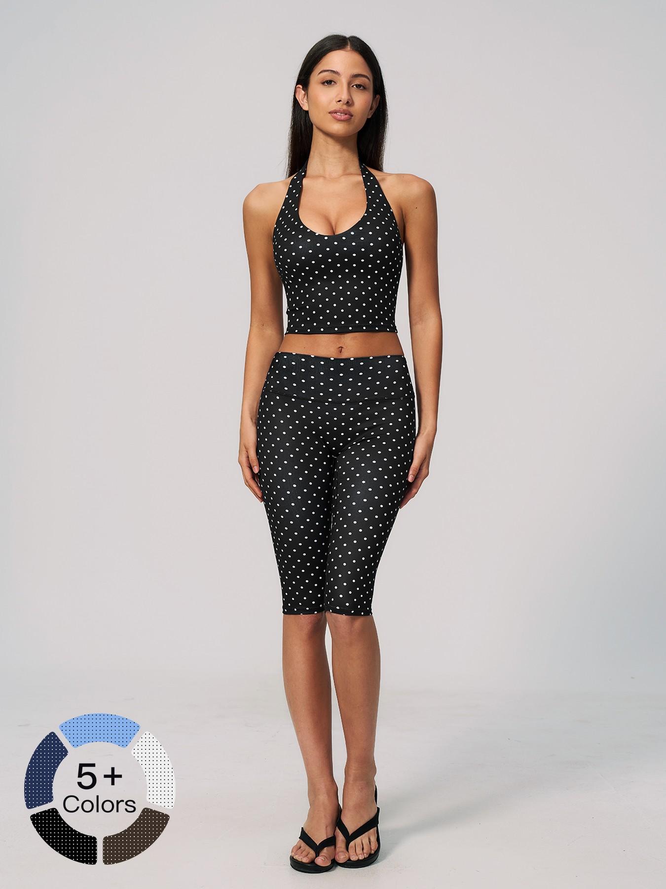 New Dot Pattern Yoga Set for Women, Polyester Ammonia Print Deep V High Elastic Fitness Sports Set, Cross-Border Latest Design, Athletic Yoga Set, High Stretch Activewear, Workout Sets