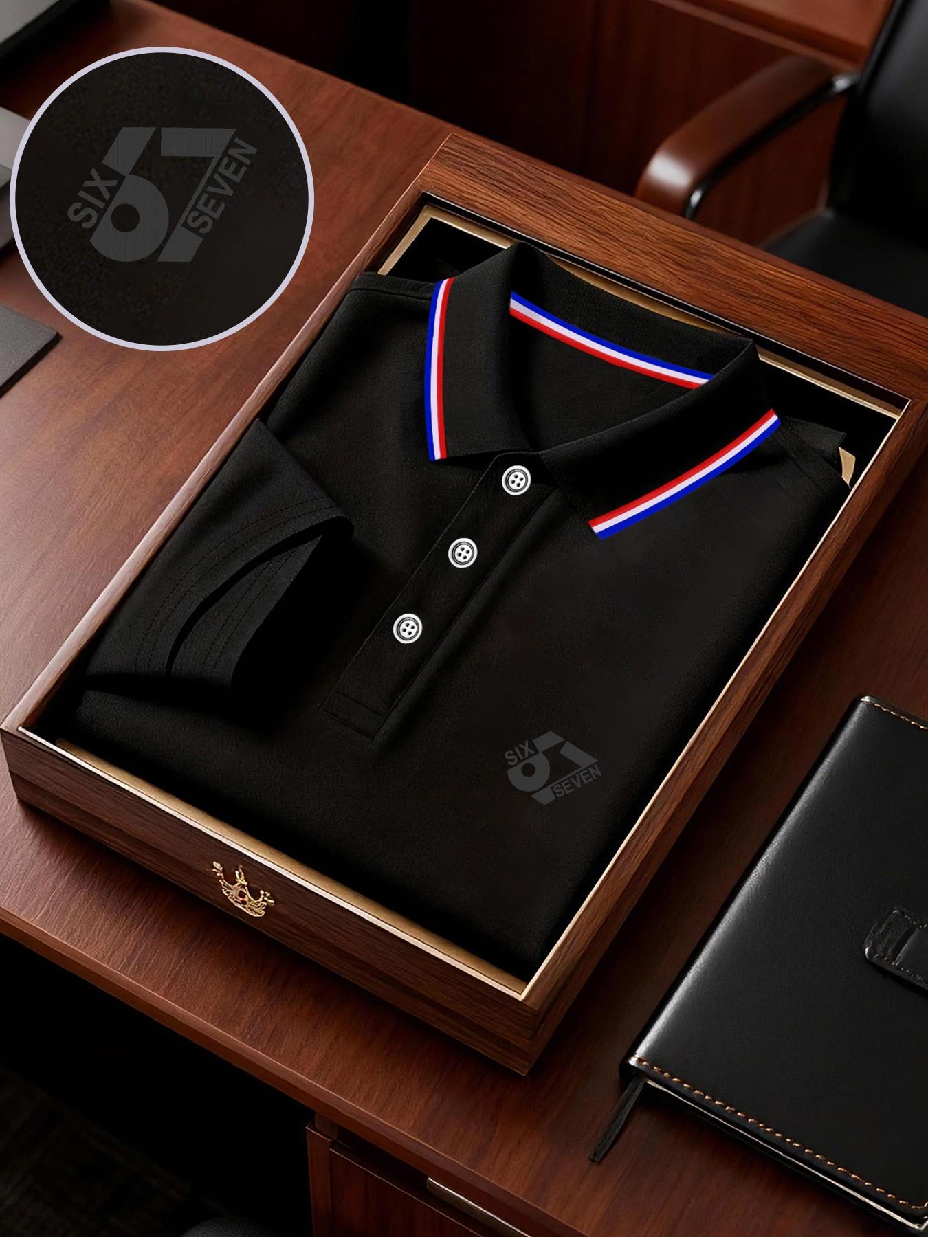 Men's Geometric Print Polo Shirt, Loose-Fit Short Sleeve, Breathable Elastic Fabric, Casual Business Tee, Spring Summer Outdoor Wear