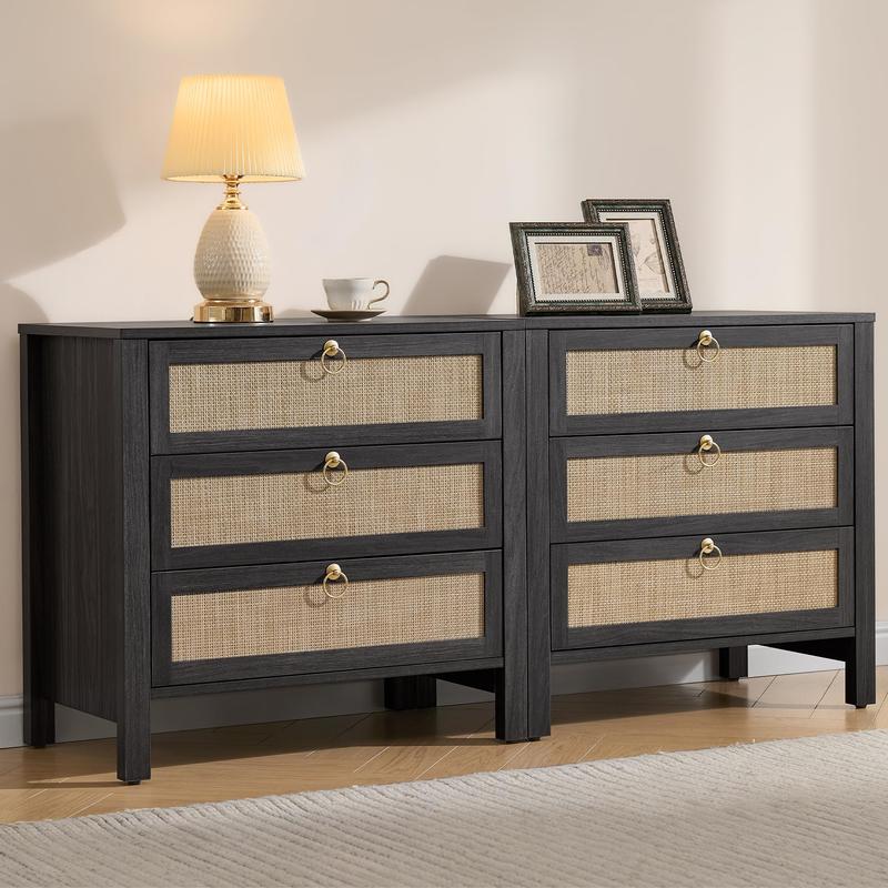 SICOTAS White Night Stand with Drawers - 15.55"D x 26.78"W x 25.67"H Rattan Bedside Table with Golden Handle, 3 Drawers Nightstand Side Table Boho Nightstand for Bedroom, Perfect for Any Bedroom, Durable and Stable SICOTAS White Night Stand with Drawers - 15.55"D x 26.78"W x 25.67"H Rattan Bedside Table with Golden Handle, 3 Drawers Nightstand Side Table Boho Nightstand for Bedroom, Perfect for Any Bedroom, Durable and Stable