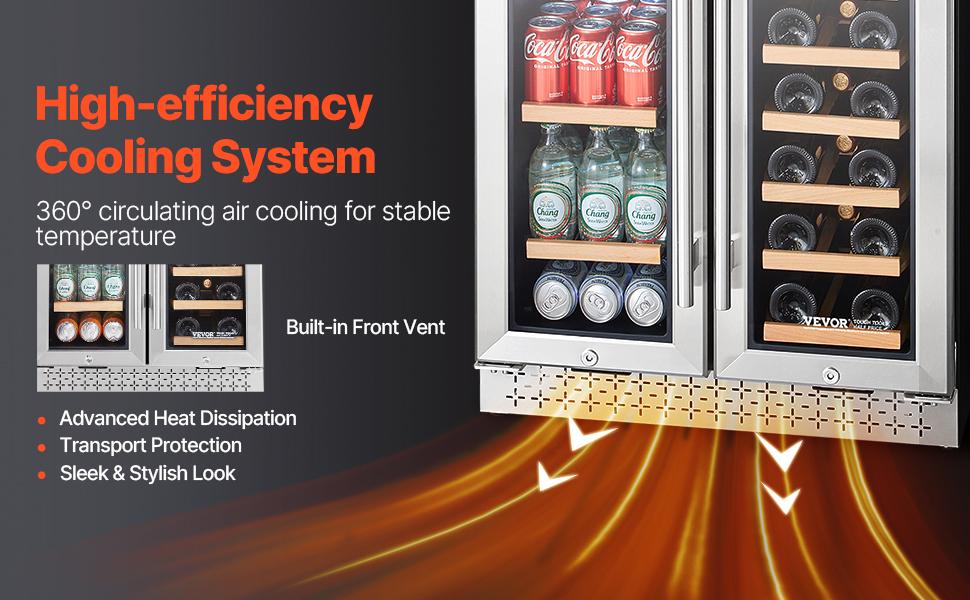 VEVOR Wine and Beverage Refrigerator, 24 in Dual Zone Wine Cooler, Built-in Freestanding Fridge with Glass Doors, Adjustable Shelves, Digital Temperature Control, 64 Cans and 20 Bottles Capacity VEVOR Wine and Beverage Refrigerator, 24 in Dual Zone Wine Cooler, Built-in Freestanding Fridge with Glass Doors, Adjustable Shelves, Digital Temperature Control, 64 Cans and 20 Bottles Capacity