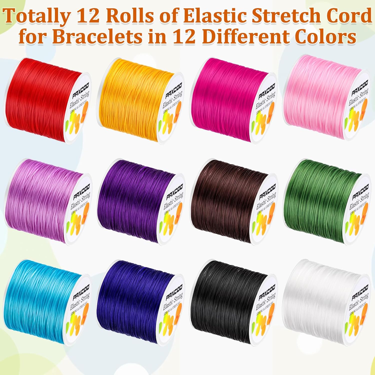 12 Rolls Elastic String for Bracelets, Stretch Magic Elastic String Bead Cord  Thread for Bracelet, Necklaces, Clay Beads, Pony Beads ( Colors)