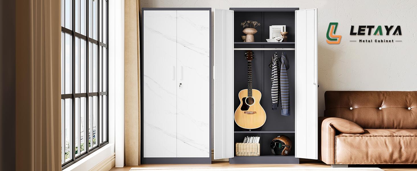 Letaya Metal Wardrobe BLack Cabinets with Lock, Clothing Locker 72" X 36" X 18" for Home, Fire Department, School, Employee, Gym, Government