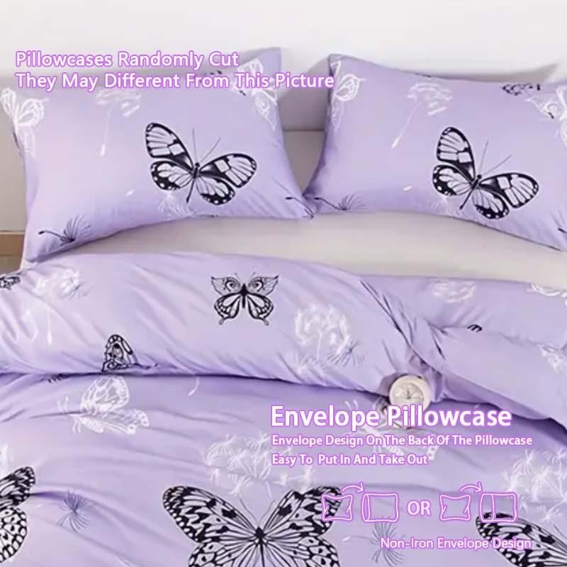 3-Piece Purple Butterfly Bedding Set.Soft, comfortable and breathable, suitable for bedrooms, guest rooms and school dormitories.Includes 1 duvet cover and 2 pillowcases (without filling).
