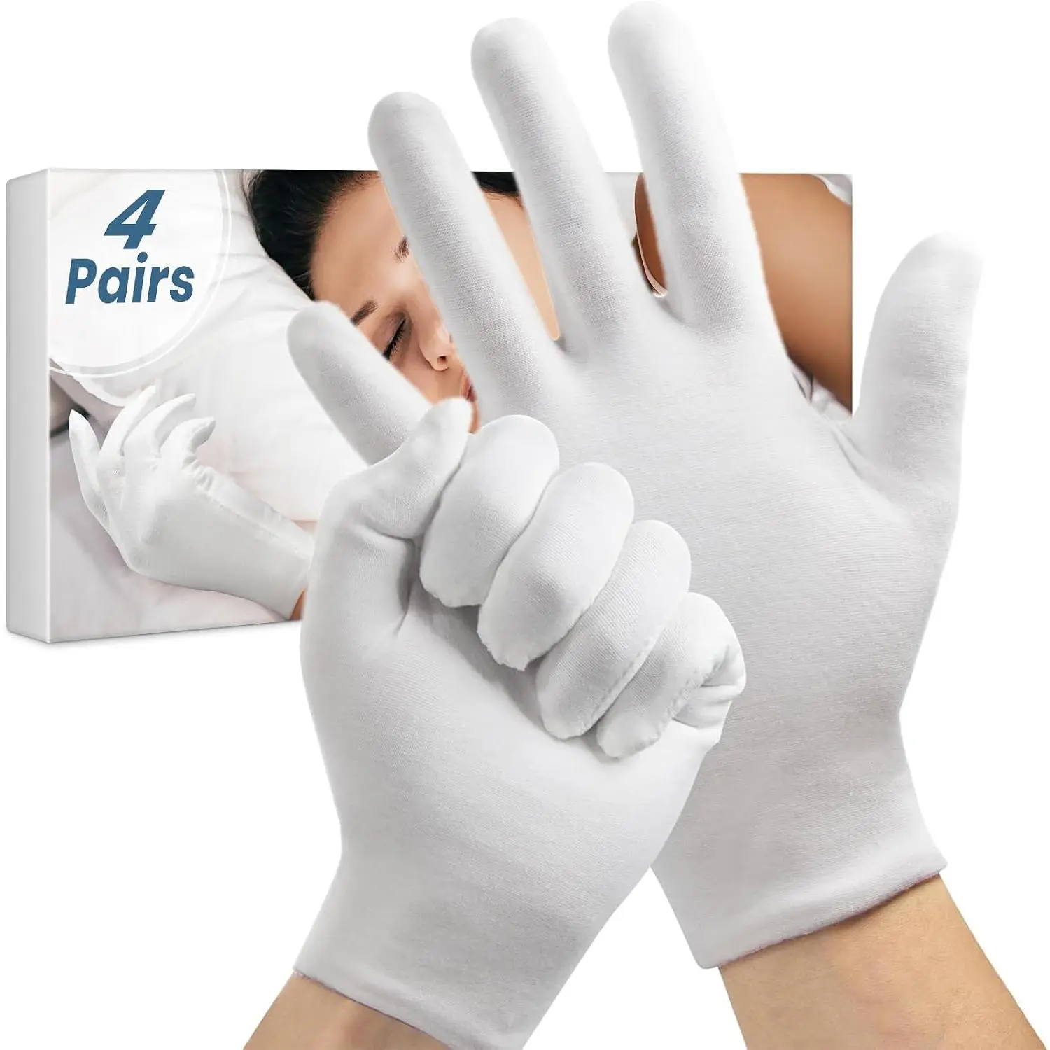 4 Pairs White Gloves, Breathable  Gloves for Dry Hands Sleeping, Washable  Moisturizing Glove Overnight for Women Men, Christmas Wedding Costume Work Glove for Serving Inspection