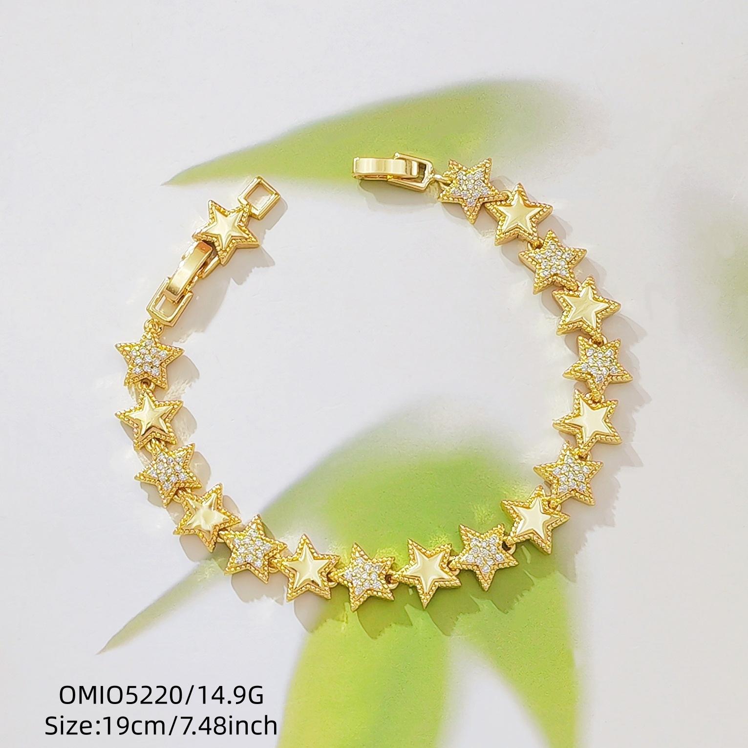 Women's 18 Karat Gold-Plated Star Tennis Bracelet, Dainty Sparkling Cubic Zirconia Link Chain, Celestial Eternity Jewelry, Elegant Wedding Charm, 7.48 in Birthday Christmas Gift for Her