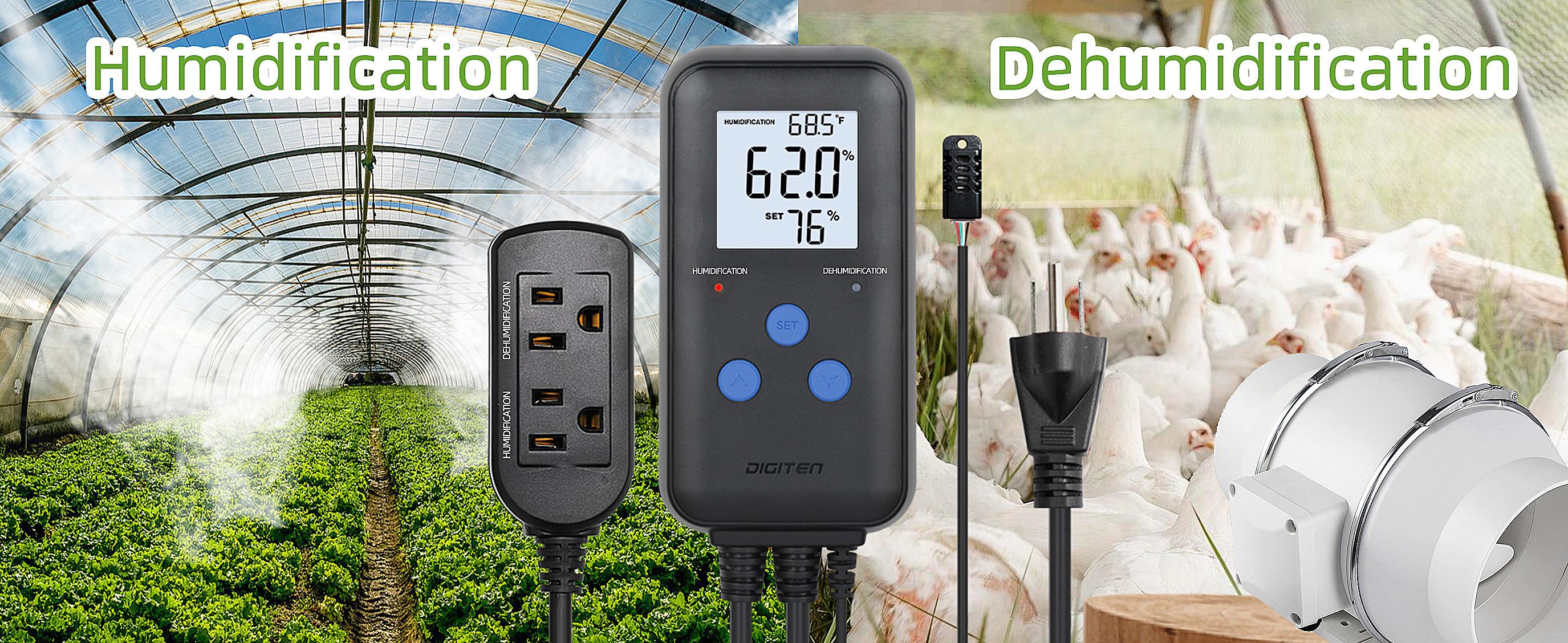 DIGITEN DHC312 Digital Display Humidity Controller, Pre-wired Dual-Stage Outlet with Temperature Display, Humidifier and Dehumidifier Controller, Suitable for Grow Tents, Reptile Enclosures, Mushroom Rooms, and Fans DIGITEN DHC312 Digital Display Humidity Controller, Pre-wired Dual-Stage Outlet with Temperature Display, Humidifier and Dehumidifier Controller, Suitable for Grow Tents, Reptile Enclosures, Mushroom Rooms, and Fans
