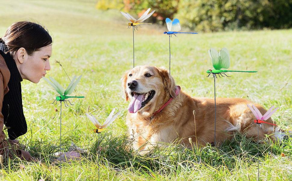 12 Counts Outdoor Fake Dragonfly Rod Clip, Garden Metal Dragonfly. Natural Organic Concept, 3D Dragonfly Garden Decoration, Garden Bird and Fly Interfere Devices for Indoor and Outdoor Garden,Creative Home Accessories Decorative Design