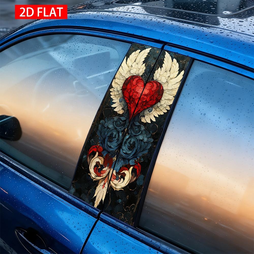 2 Sets Heart-Shaped Baroque Style Car B Pillar Stickers, Self-Adhesive PVC Decorative Stickers, Waterproof Scratch-Resistant, Car Exterior Accessories
