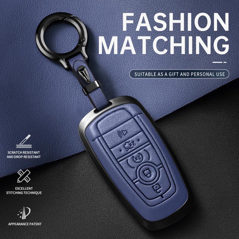 For Ford Key Fob Cover Leather Car 2017-2024 Bronco Escape Mustang Explorer F150 F250 F350 Key Case Protection Accessory Premium