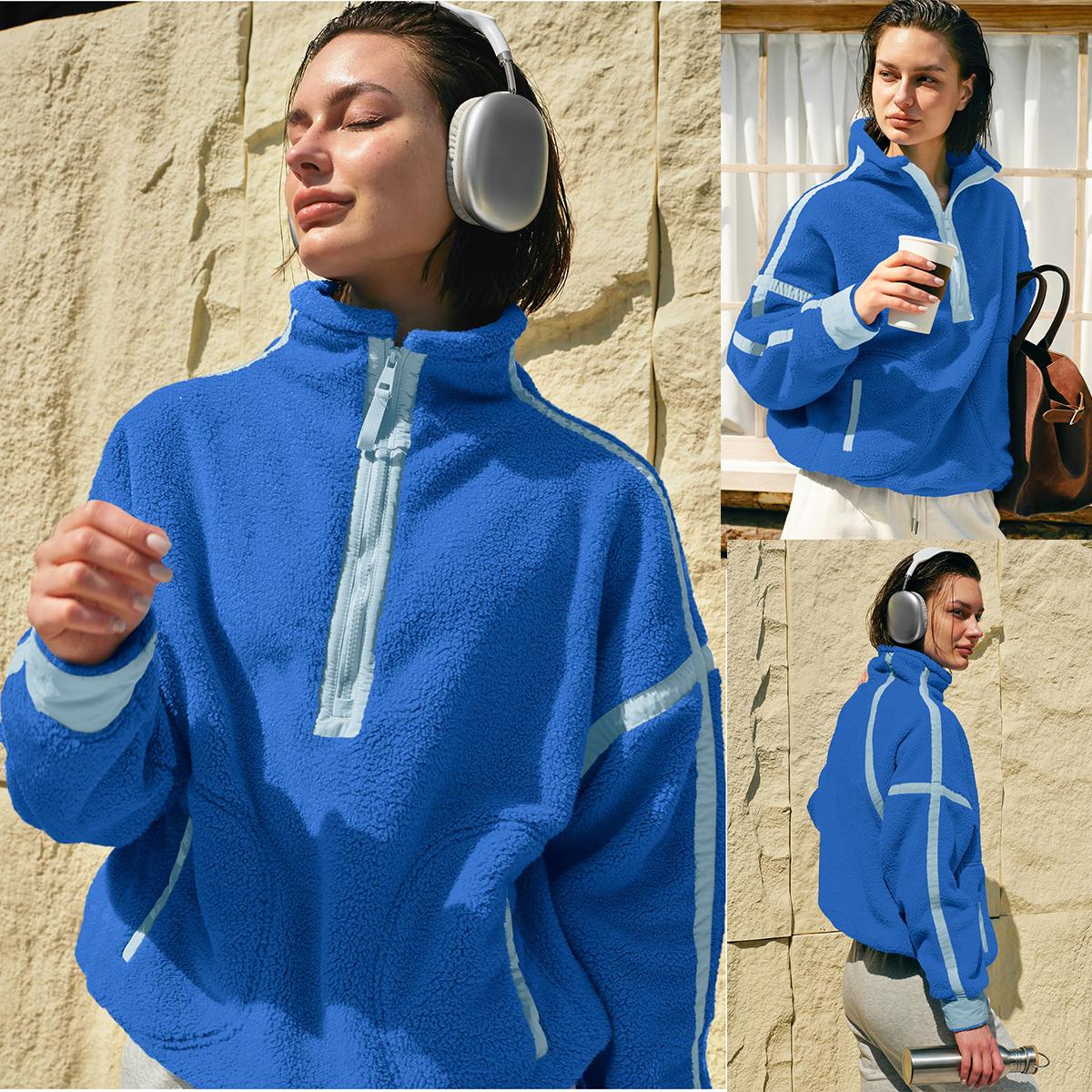 Buenoble Women's Half Zip Sherpa Fleece Pullover Soft Oversized Sweatshirt Jacket with Pockets SpringStatements