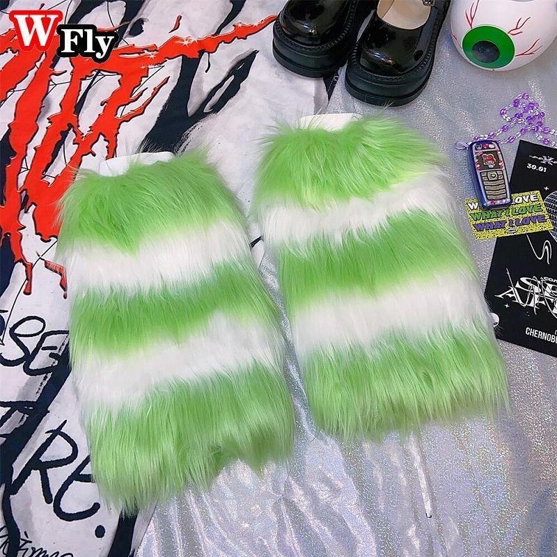 Multi-color plush stripe Leg Warmers Spicy Girls Millennium Gothic punk woman Leg Warmers y2k Harajuku