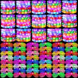 76 Pcs Glow Light Up Pop &LED Sticks Favors, Glow Bracelets Necklaces Camping Toys, Rave Neon Flashing for Birthday Return Gift Goodie Bag Christmas Stuffer School Prizes